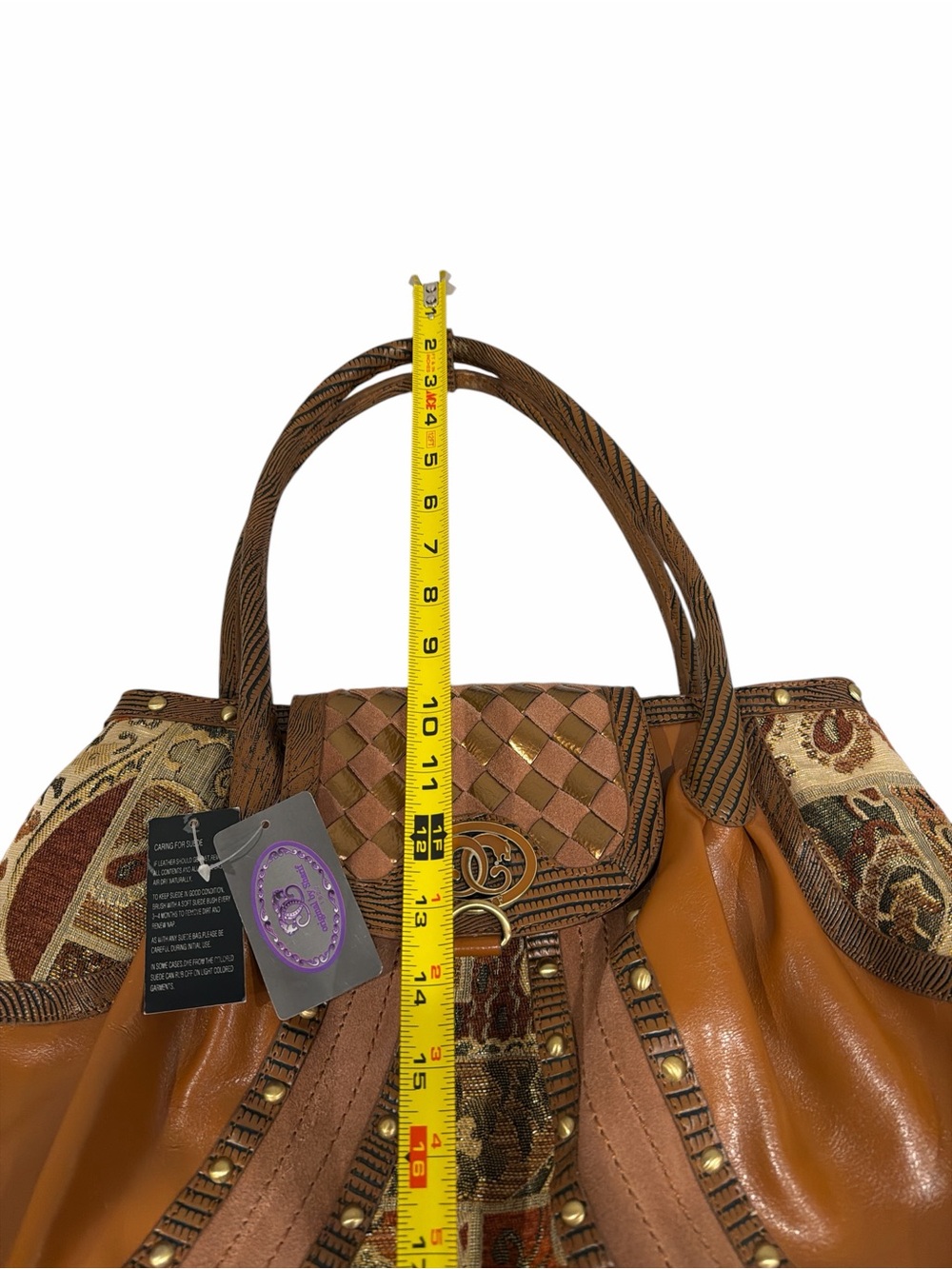 Sharif Brown and Gold Patchwork Leather Shoulder Bag - Picture 8 of 12